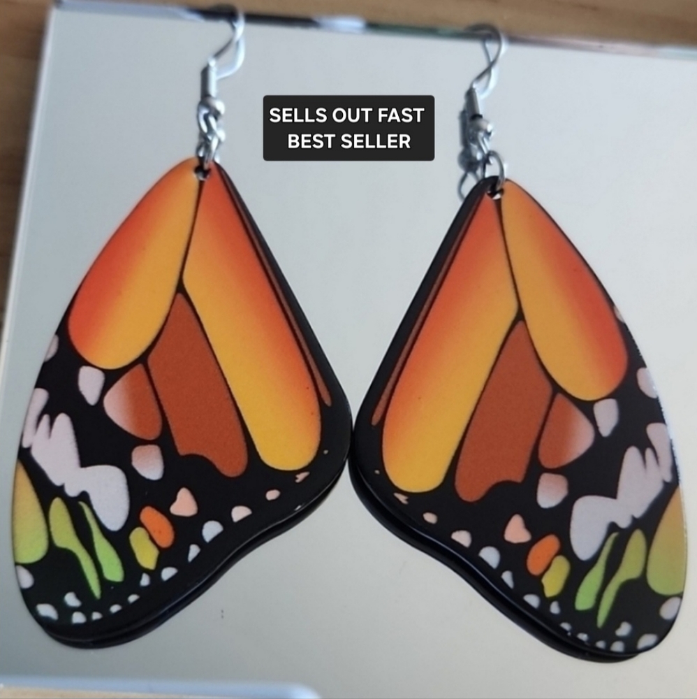 Fashion Jewelry Orange and Black Butterfly Earrings